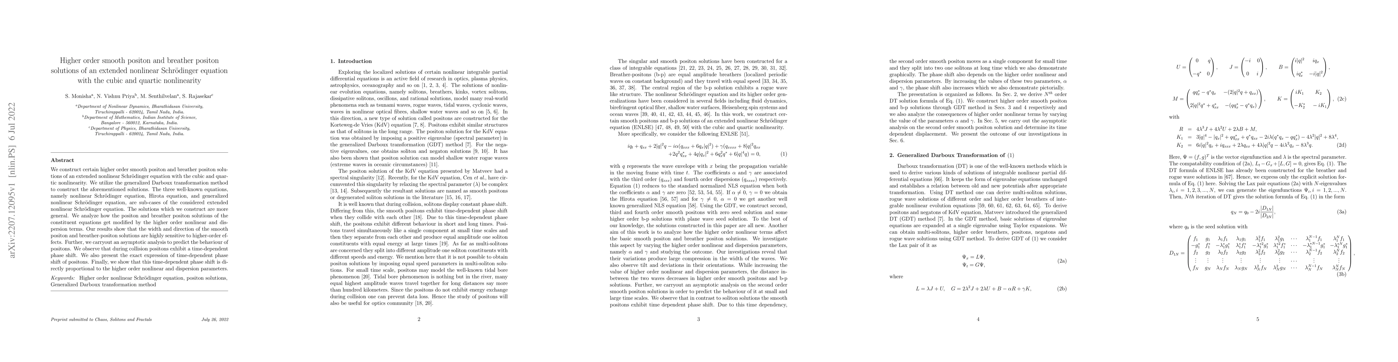 Thumbnail for Higher order smooth positon and breather positon solutions of an
  extended nonlinear Schr\"odinger equation with the cubic and quartic
  nonlinearity