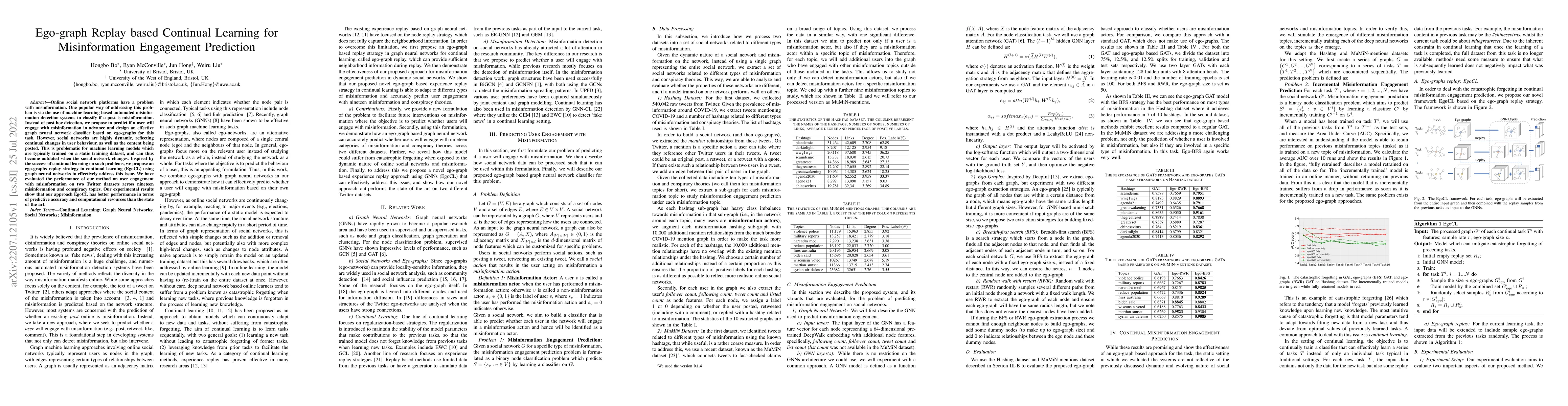 Thumbnail for Ego-graph Replay based Continual Learning for Misinformation Engagement
  Prediction