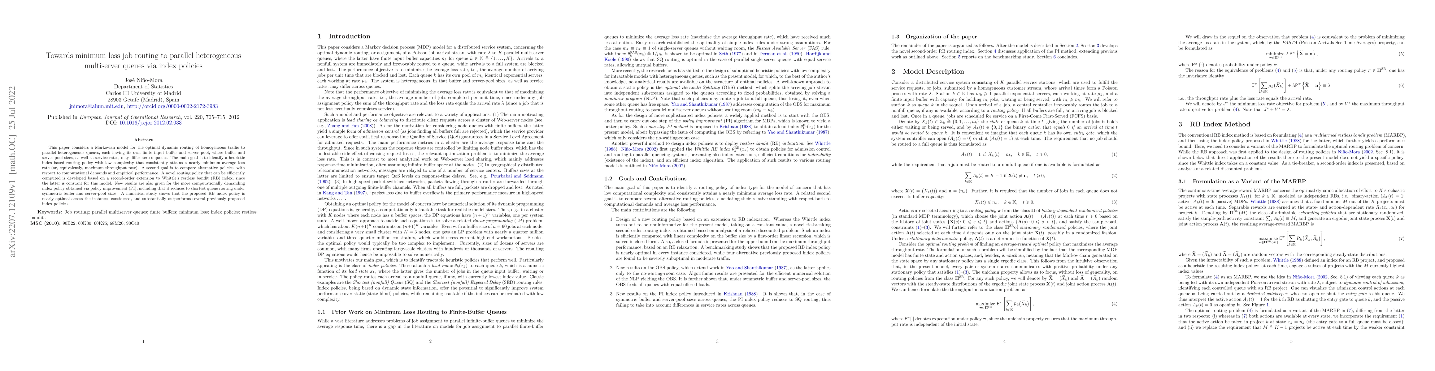 Thumbnail for Towards minimum loss job routing to parallel heterogeneous multiserver
  queues via index policies