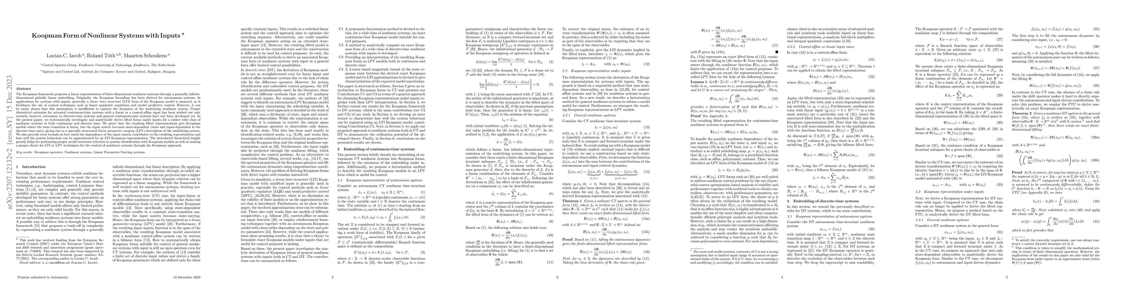 Thumbnail for Koopman Form of Nonlinear Systems with Inputs