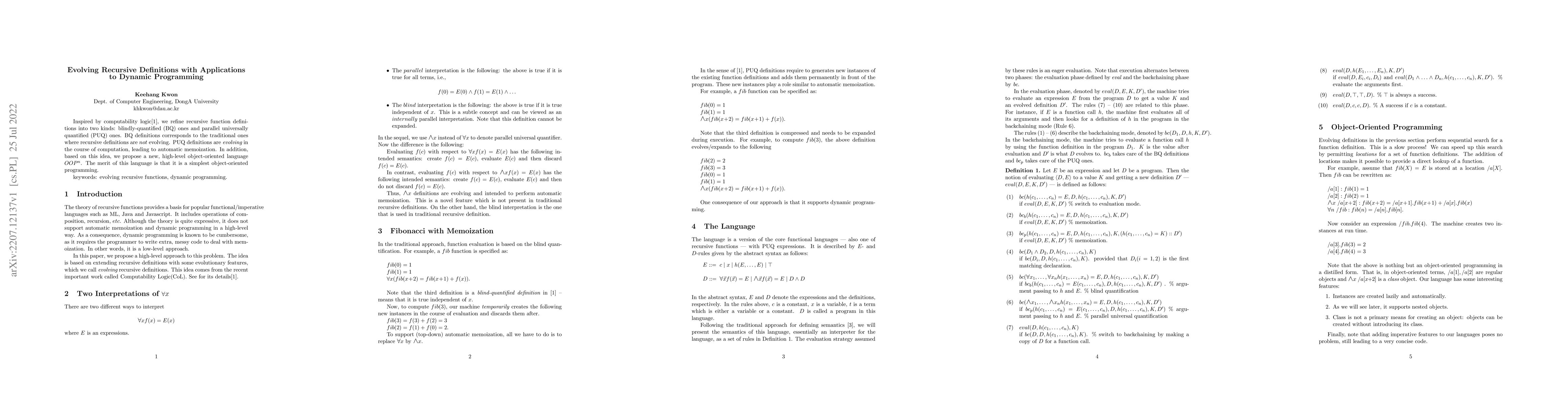 Thumbnail for Evolving Recursive Definitions with Applications to Dynamic Programming