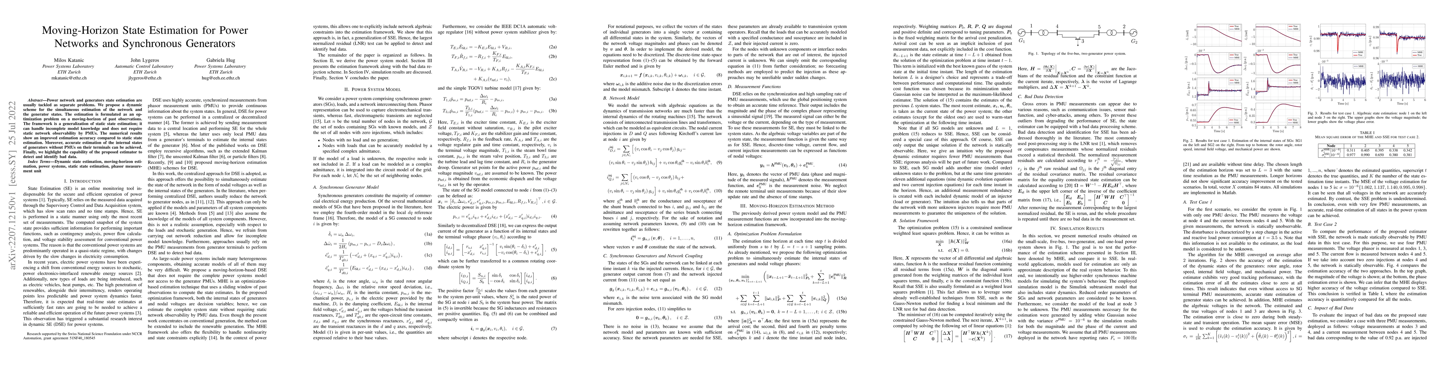 Thumbnail for Moving-Horizon State Estimation for Power Networks and Synchronous
  Generators