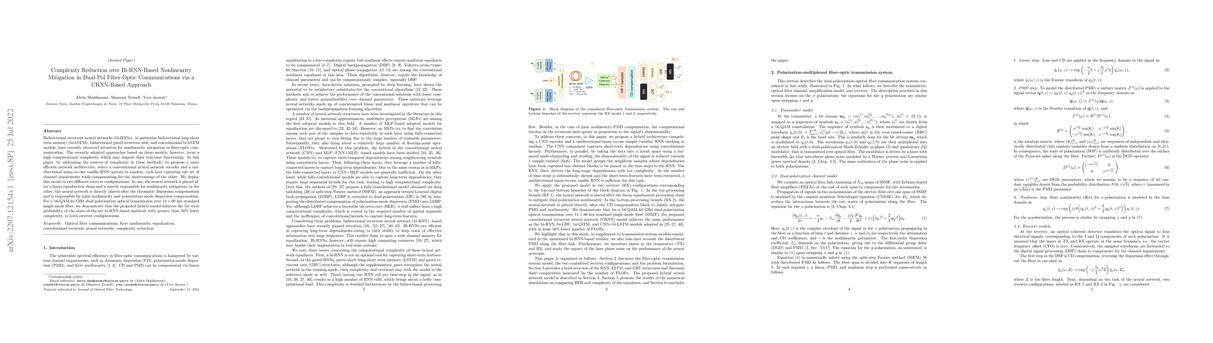 Thumbnail for Complexity Reduction over Bi-RNN-Based Nonlinearity Mitigation in
  Dual-Pol Fiber-Optic Communications via a CRNN-Based Approach