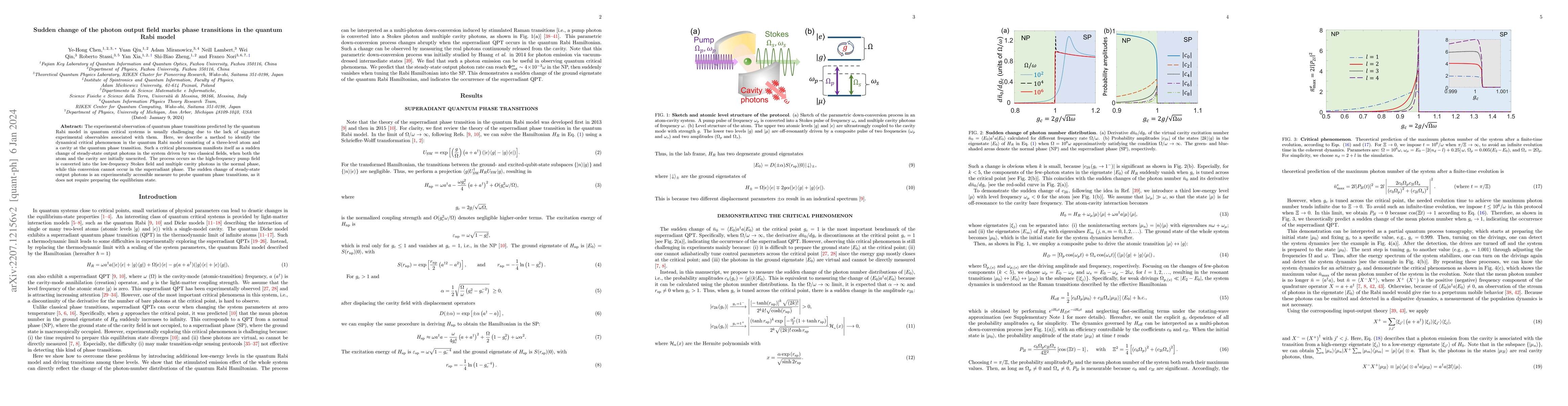 Thumbnail for Sudden change of the photon output field marks phase transitions in the
  quantum Rabi model