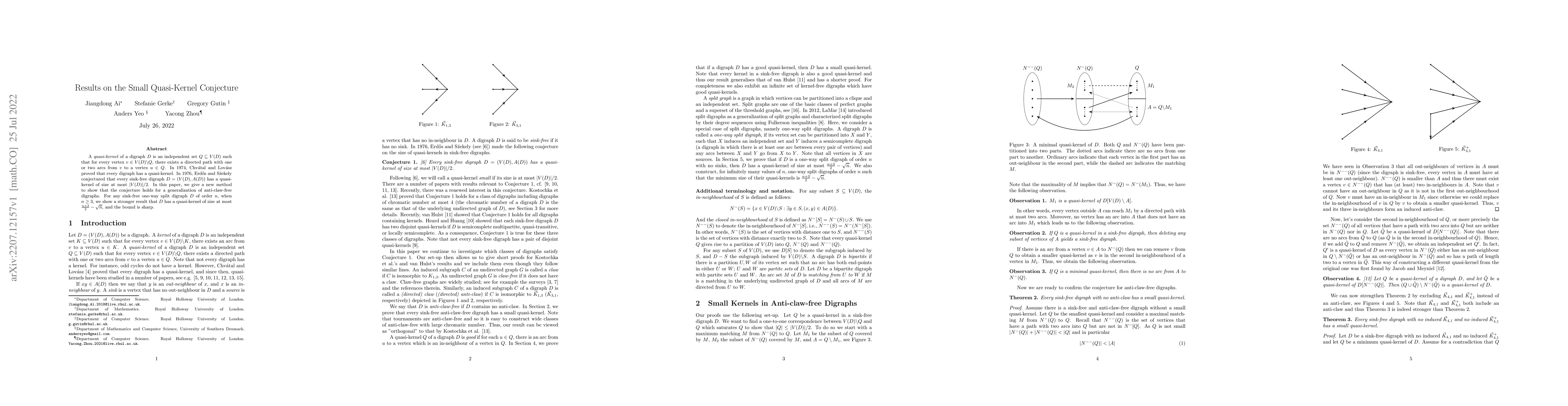 Thumbnail for Results on the Small Quasi-Kernel Conjecture