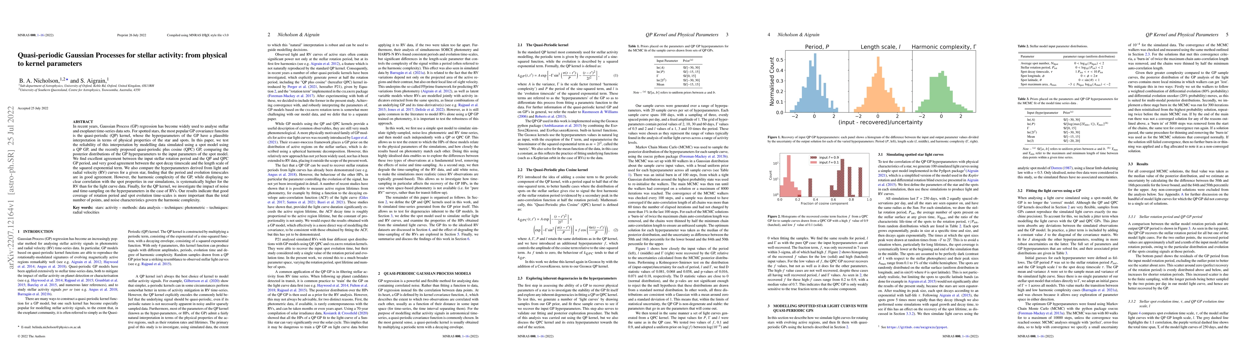 Thumbnail for Quasi-periodic Gaussian Processes for stellar activity: from physical to
  kernel parameters