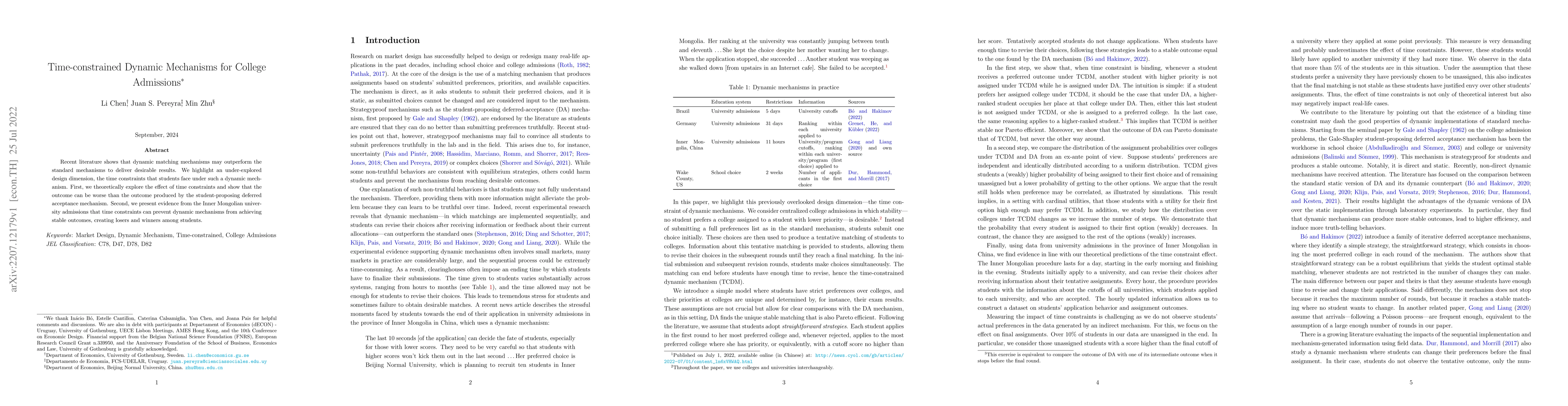 Thumbnail for Time-constrained Dynamic Mechanisms for College Admissions