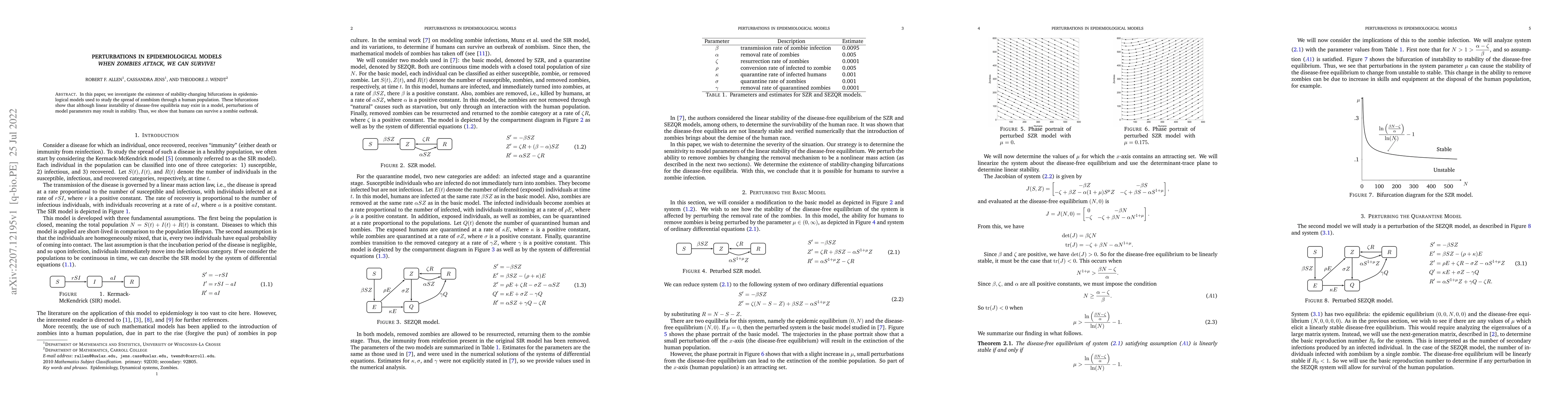 Thumbnail for Perturbations in epidemiological models: When zombies attack, we can
  survive!
