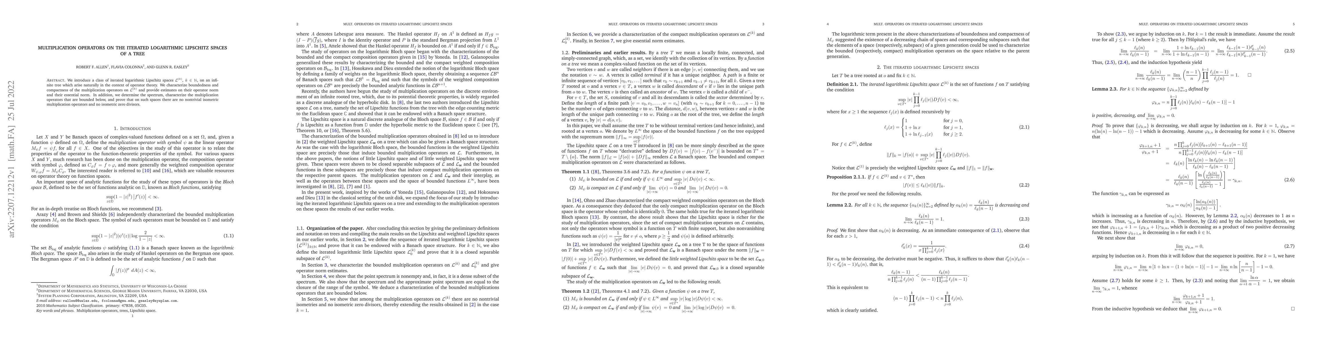 Thumbnail for Multiplication operators on the iterated logarithmic Lipschitz spaces of
  a tree