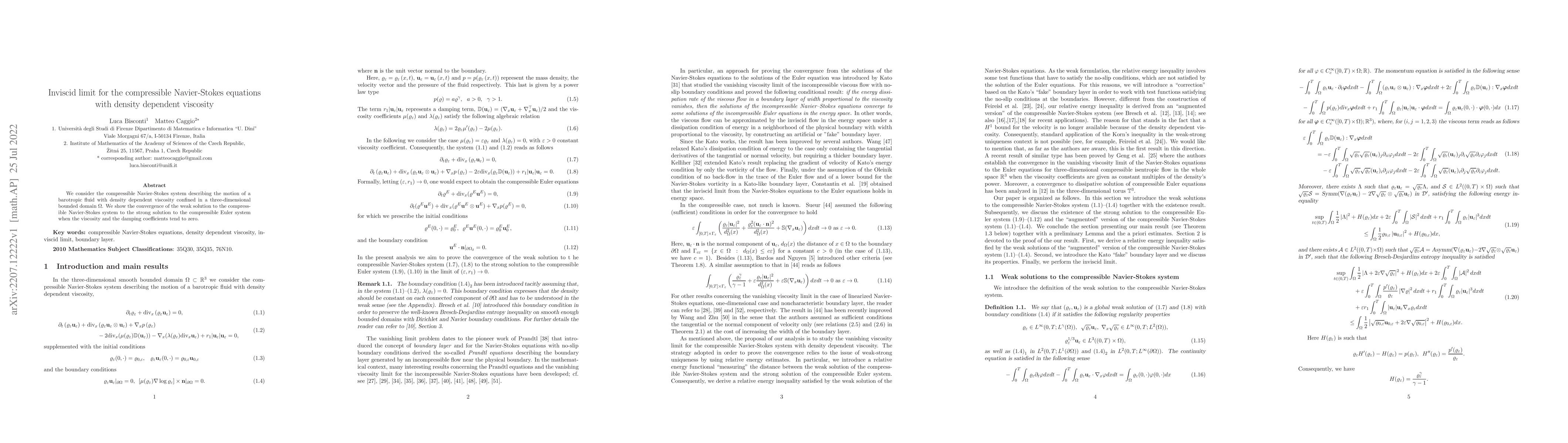 Thumbnail for Inviscid limit for the compressible Navier-Stokes equations with density
  dependent viscosity
