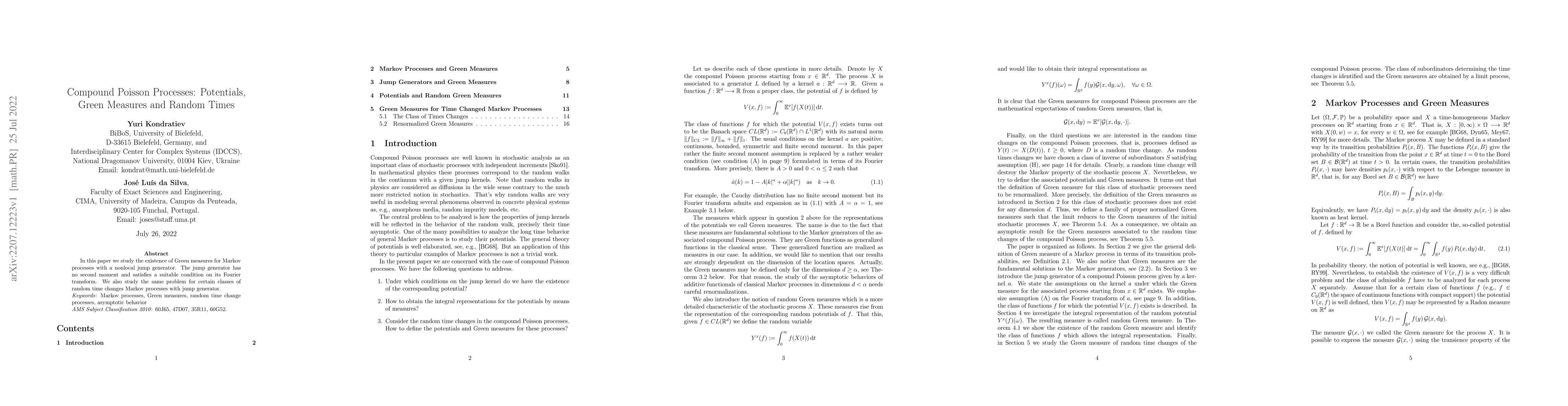 Thumbnail for Compound Poisson Processes: Potentials, Green Measures and Random Times