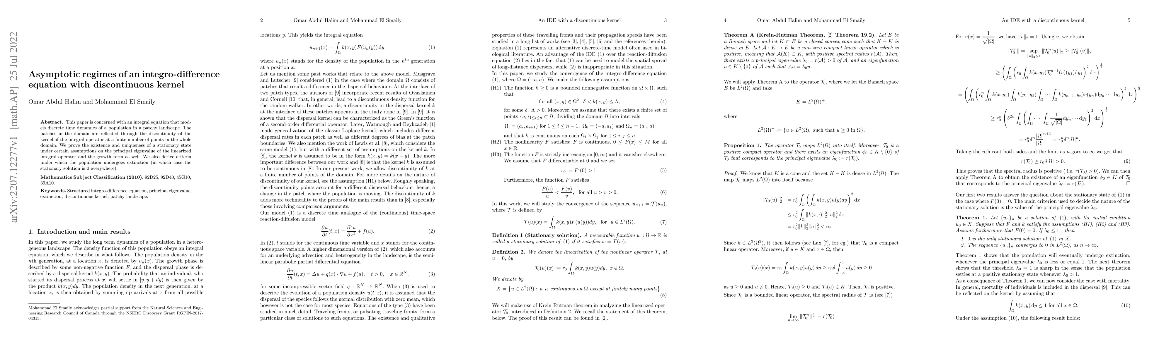 Thumbnail for Asymptotic regimes of an integro-difference equation with discontinuous
  kernel