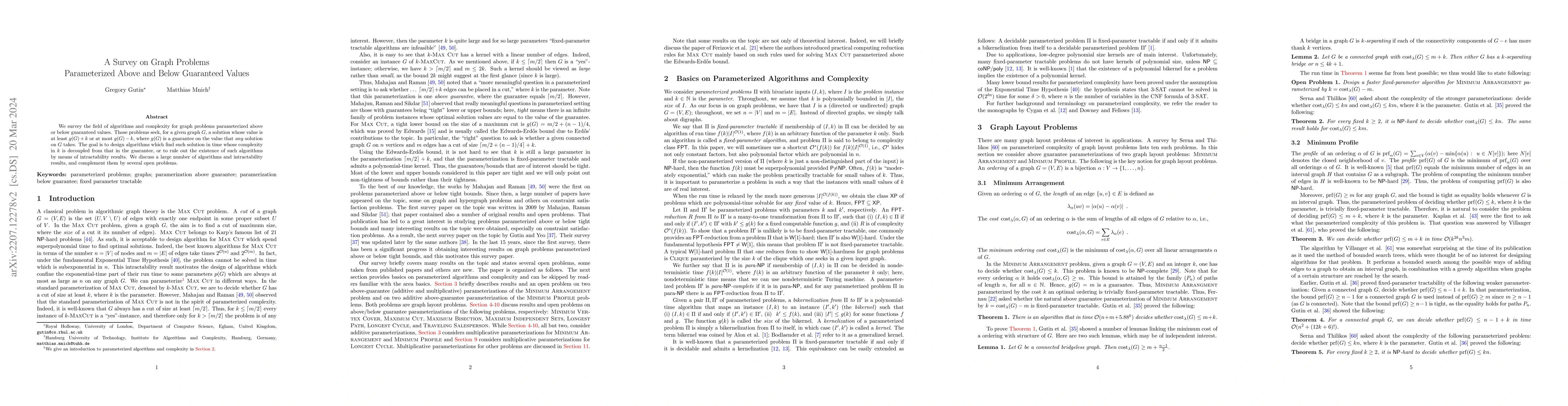 Thumbnail for A Survey on Graph Problems Parameterized Above and Below Guaranteed
  Values