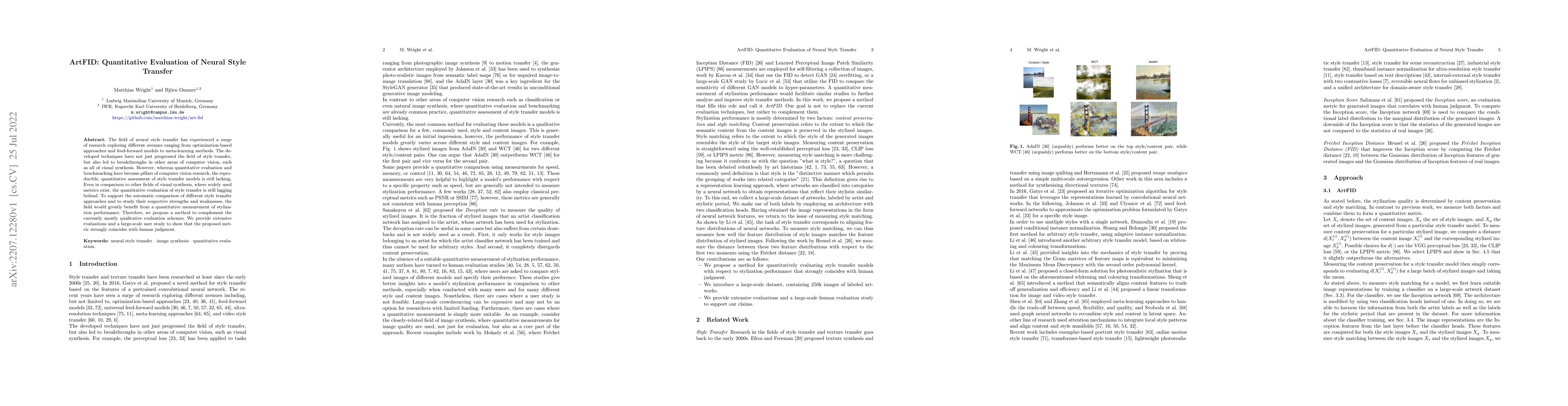 Thumbnail for ArtFID: Quantitative Evaluation of Neural Style Transfer