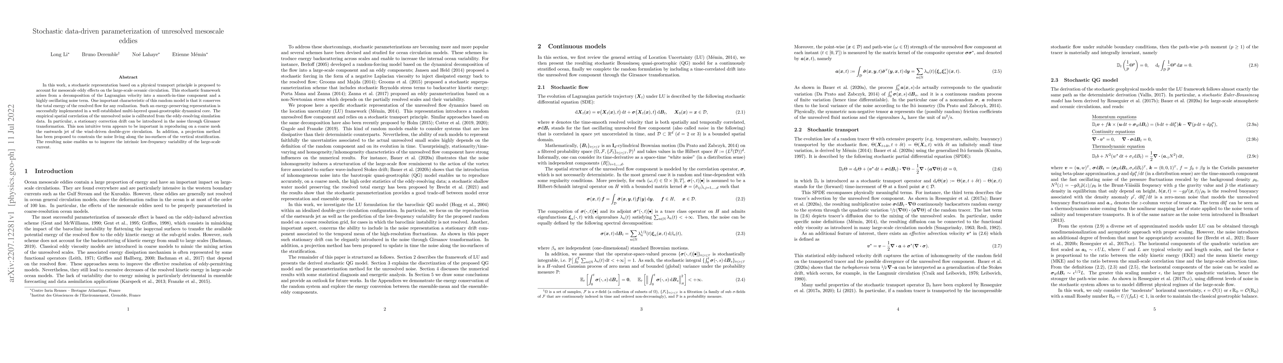 Thumbnail for Stochastic data-driven parameterization of unresolved mesoscale eddies