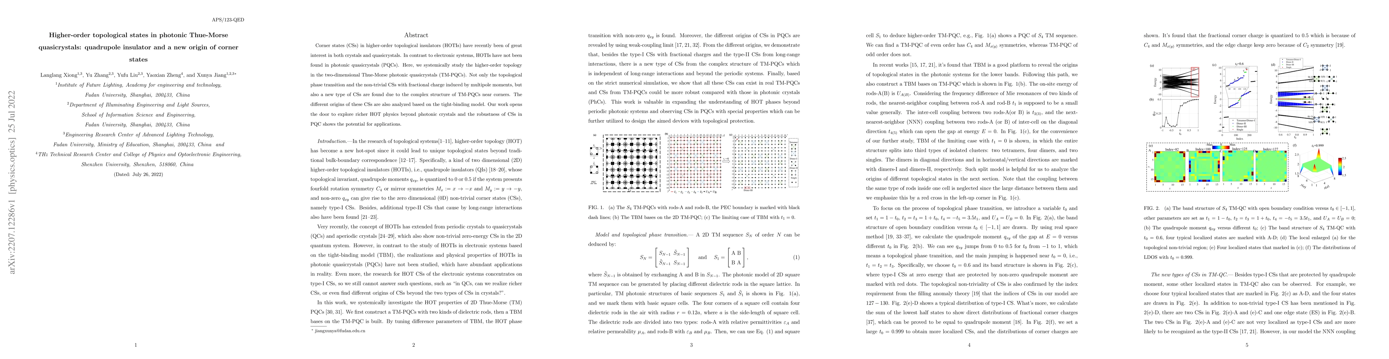 Thumbnail for Higher-order topological states in photonic Thue-Morse quasicrystals:
  quadrupole insulator and a new origin of corner states