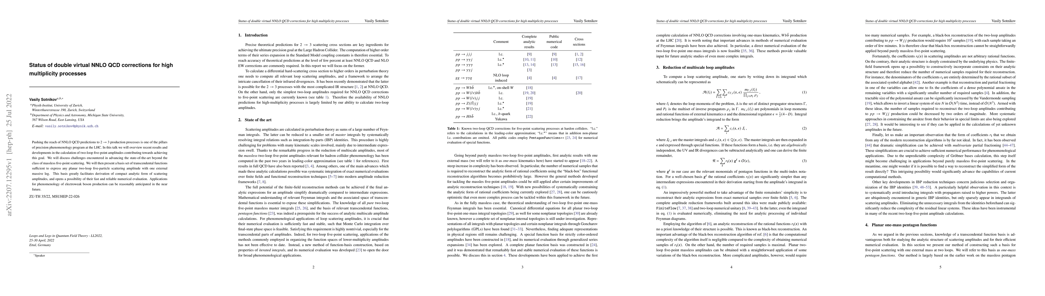 Thumbnail for Status of double virtual NNLO QCD corrections for high multiplicity
  processes