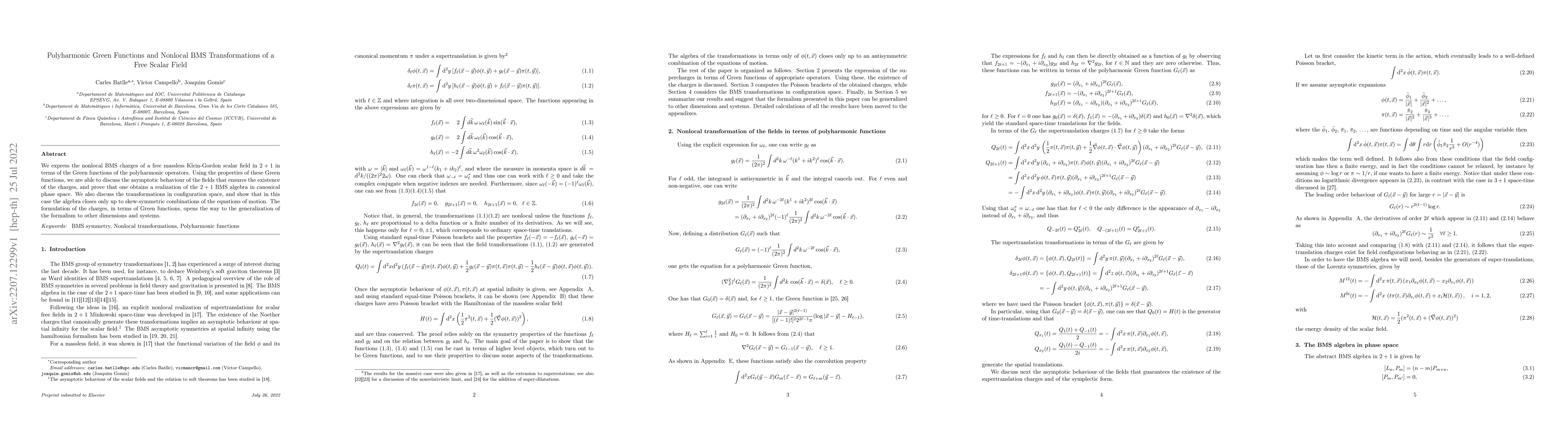 Thumbnail for Polyharmonic Green Functions and Nonlocal BMS Transformations of a Free
  Scalar Field