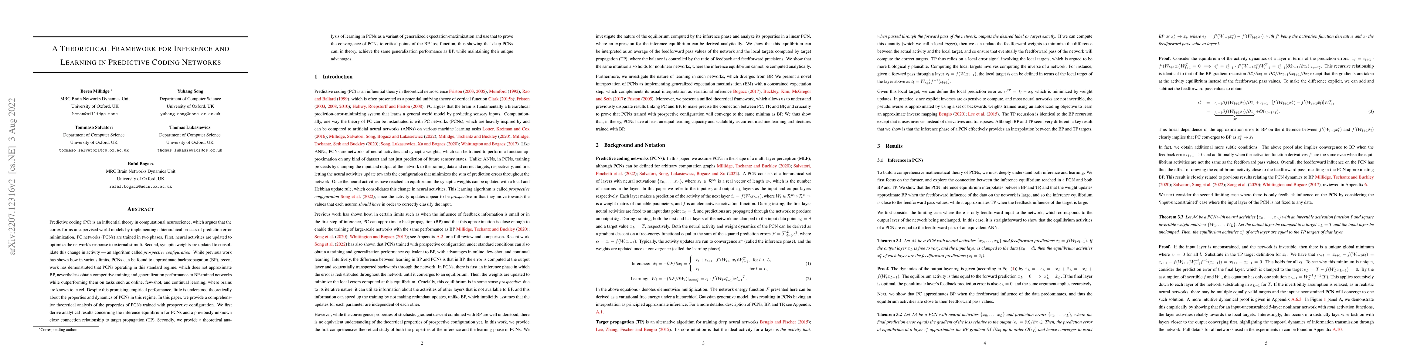Thumbnail for A Theoretical Framework for Inference and Learning in Predictive Coding
  Networks