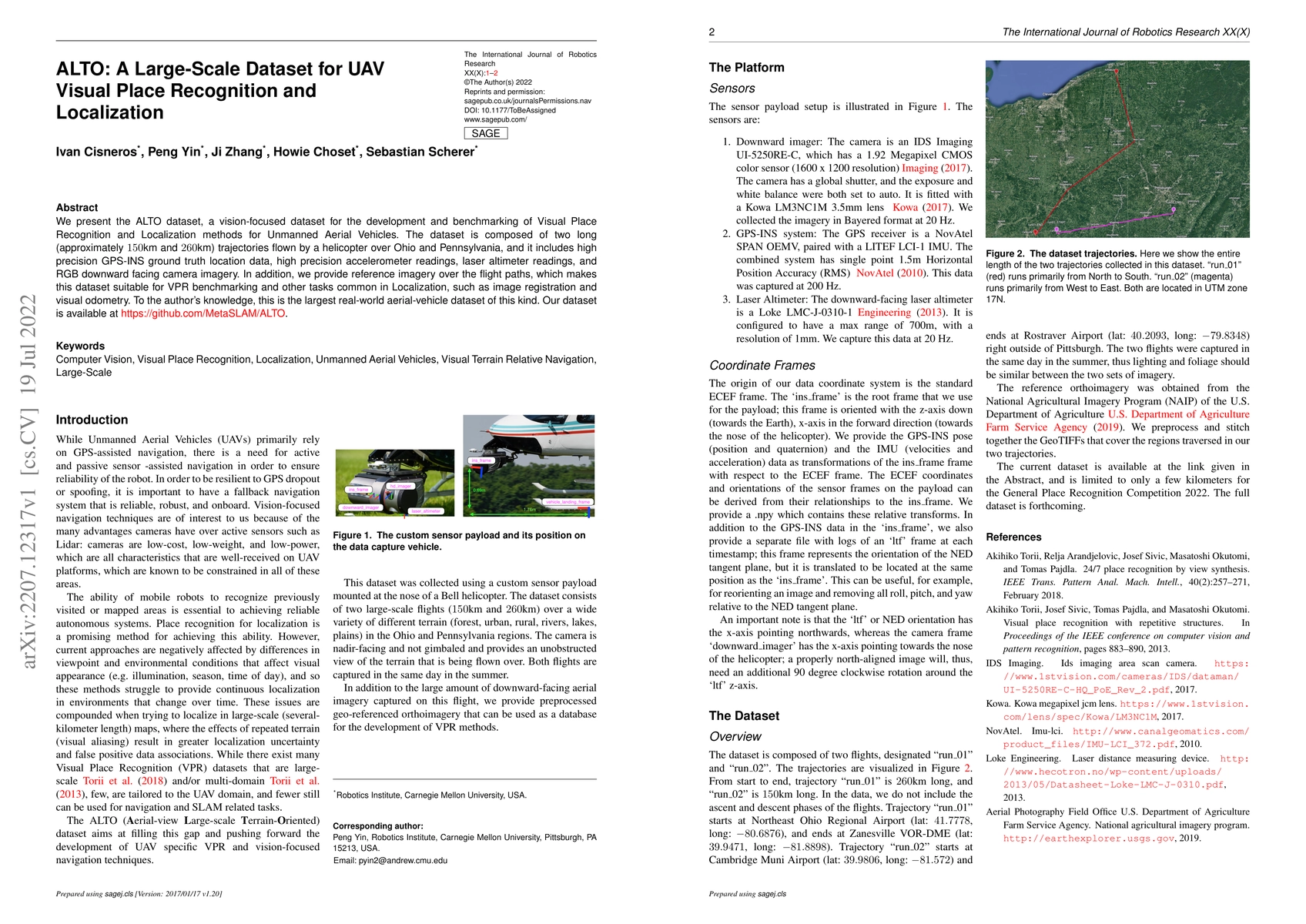 Thumbnail for ALTO: A Large-Scale Dataset for UAV Visual Place Recognition and
  Localization