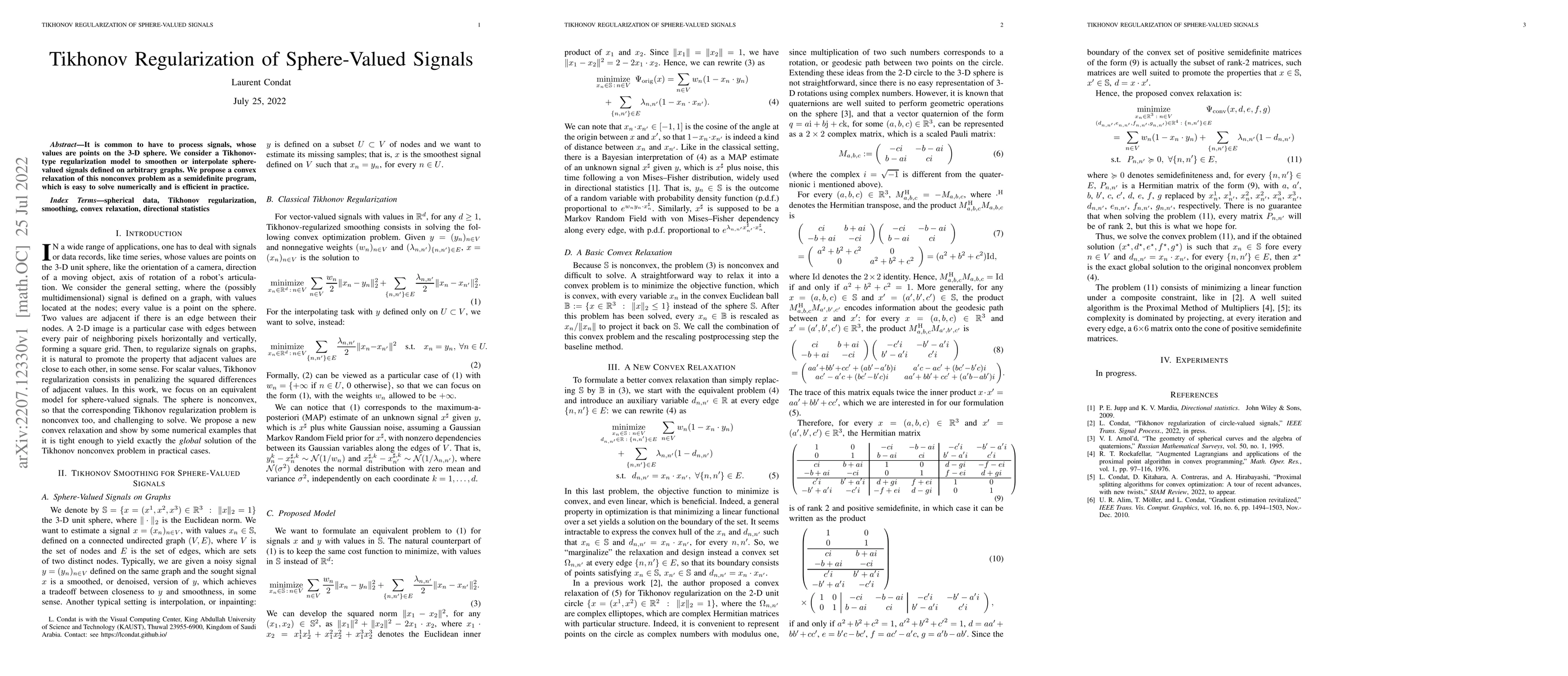 Thumbnail for Tikhonov Regularization of Sphere-Valued Signals