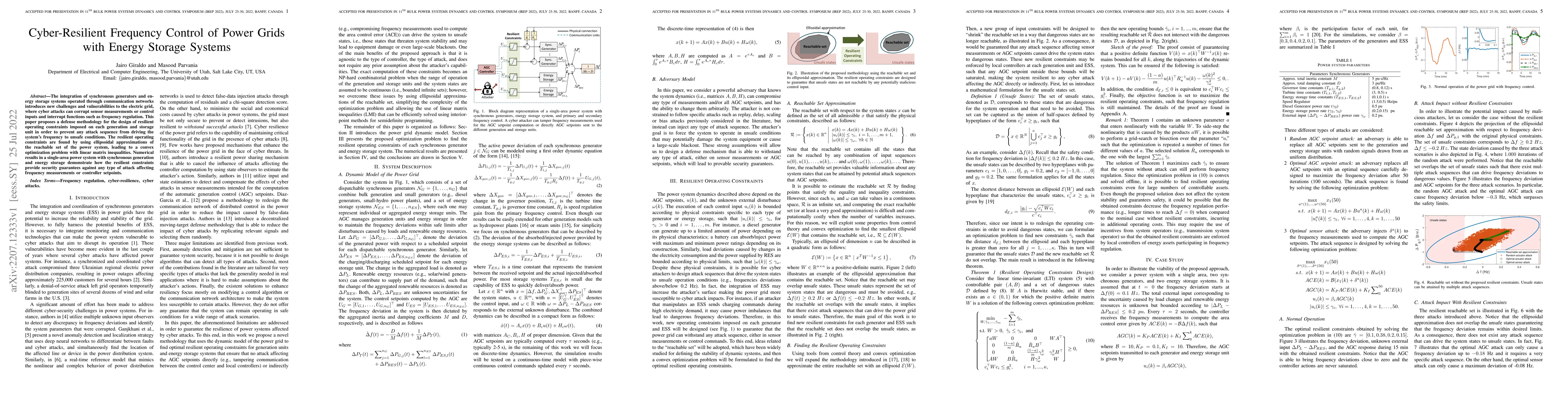 Thumbnail for Cyber-Resilient Frequency Control of Power Grids with Energy Storage
  Systems