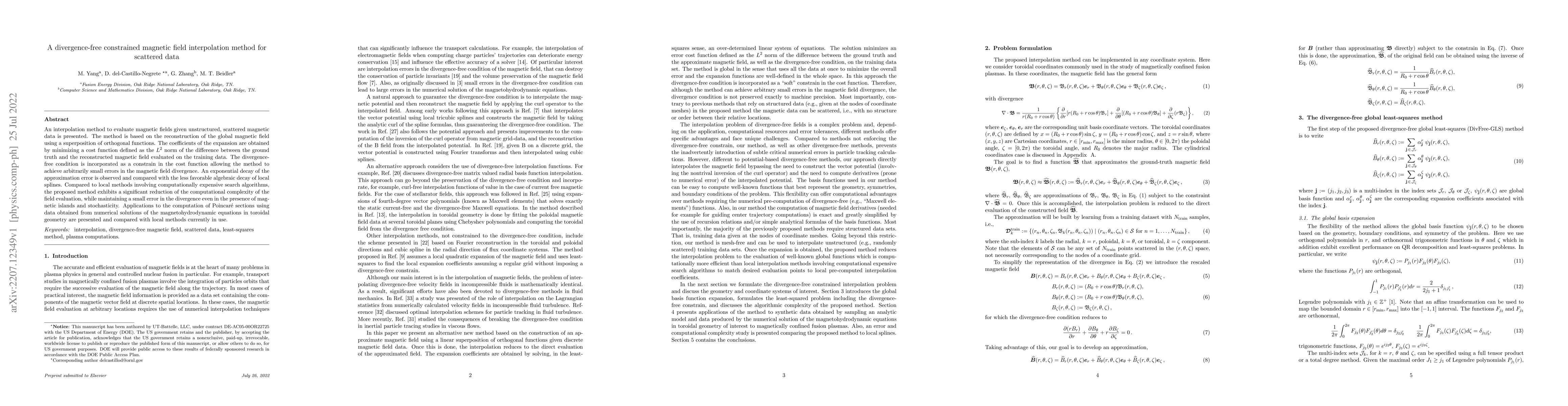 Thumbnail for A divergence-free constrained magnetic field interpolation method for
  scattered data