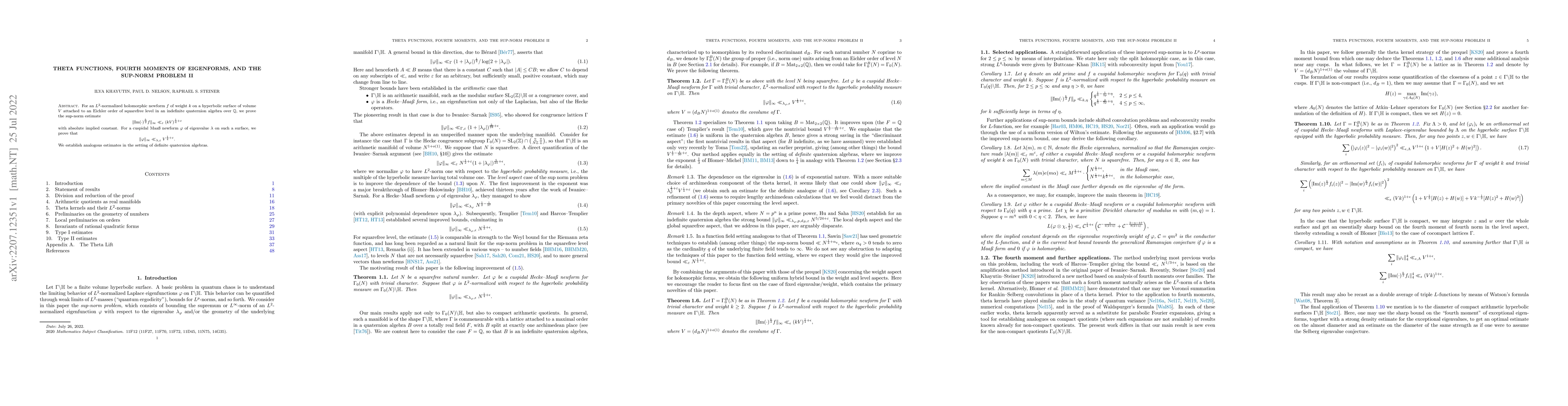 Thumbnail for Theta functions, fourth moments of eigenforms, and the sup-norm problem
  II