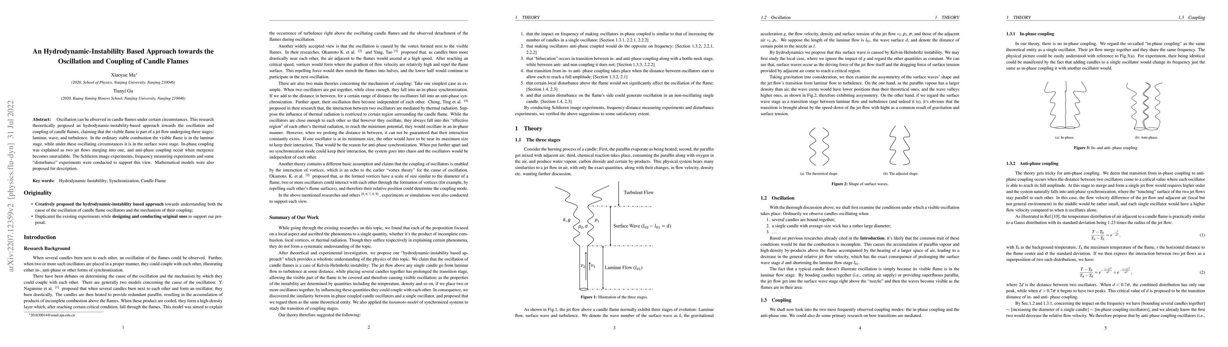 Thumbnail for An Hydrodynamic-Instabililty Based Approach towards the Oscillation and
  Coupling of Candle Flames