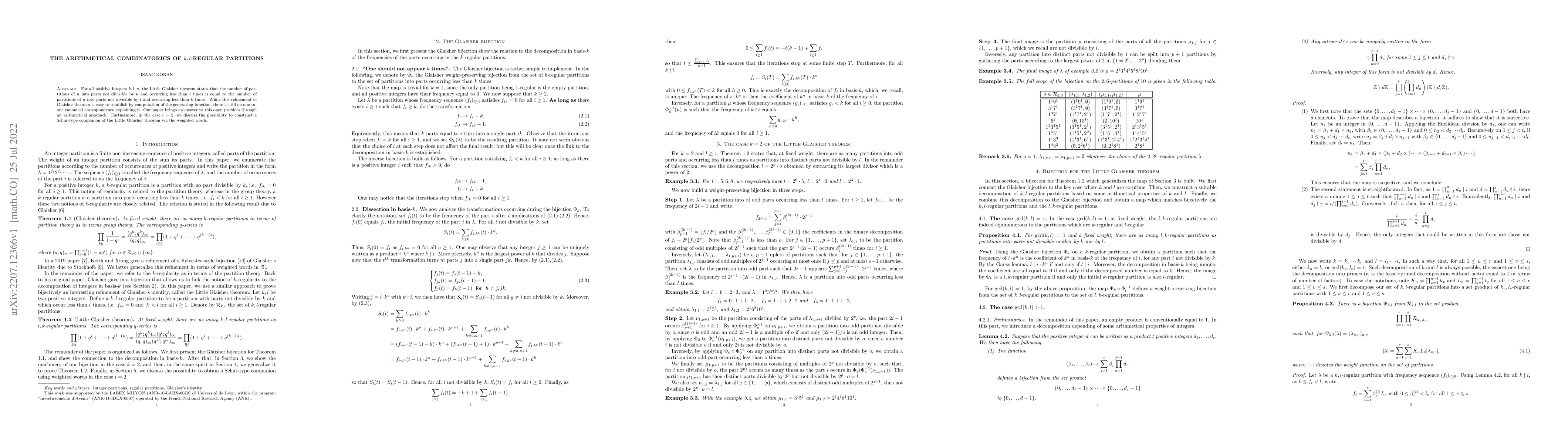 Thumbnail for The arithmetical combinatorics of $k,l$-regular partitions