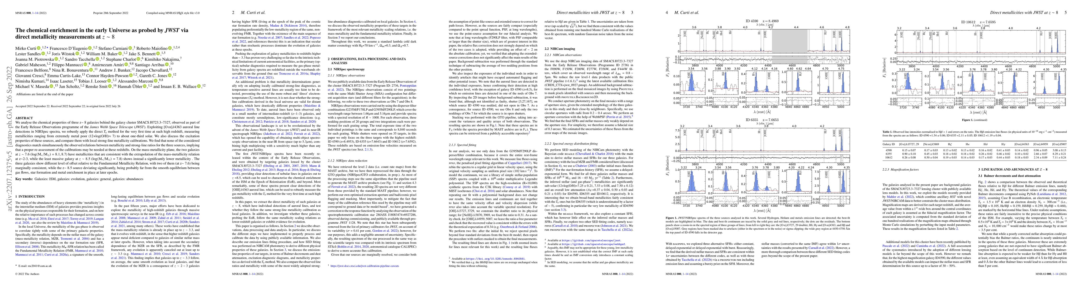 Thumbnail for The chemical enrichment in the early Universe as probed by JWST via
  direct metallicity measurements at z~8