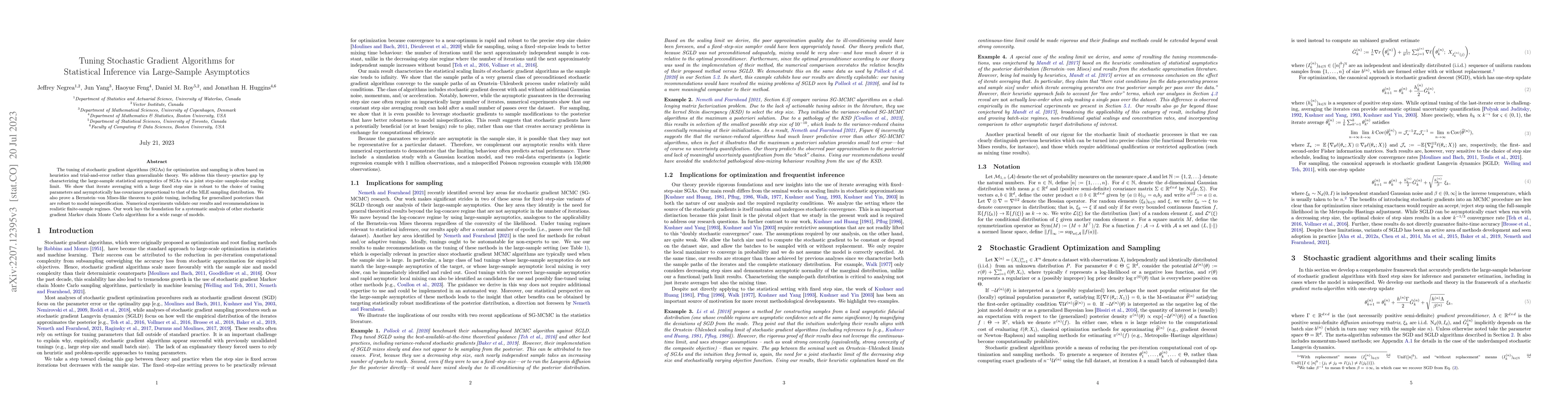 Thumbnail for Tuning Stochastic Gradient Algorithms for Statistical Inference via
  Large-Sample Asymptotics
