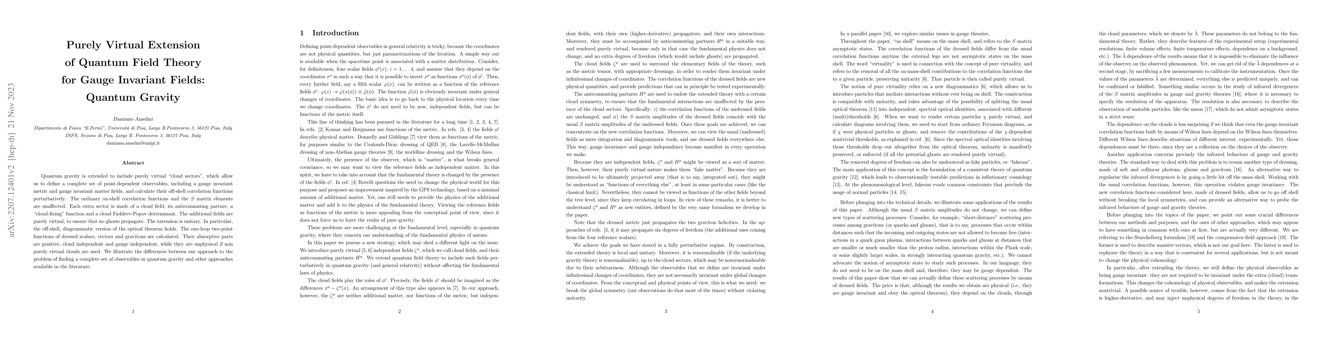 Thumbnail for Purely virtual extension of quantum field theory for gauge invariant
  fields: quantum gravity