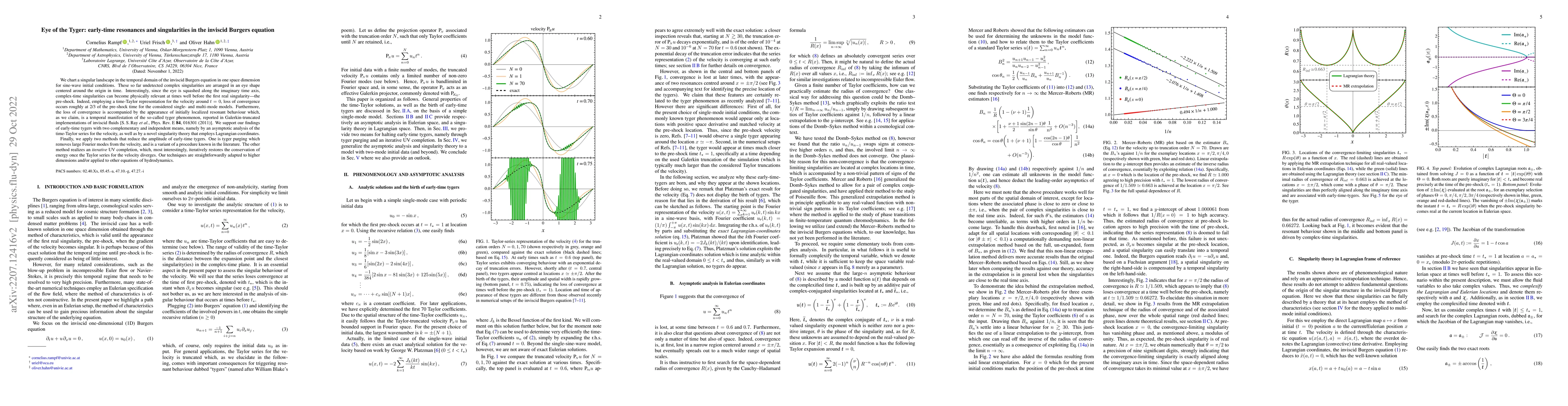 Thumbnail for Eye of the Tyger: early-time resonances and singularities in the
  inviscid Burgers equation