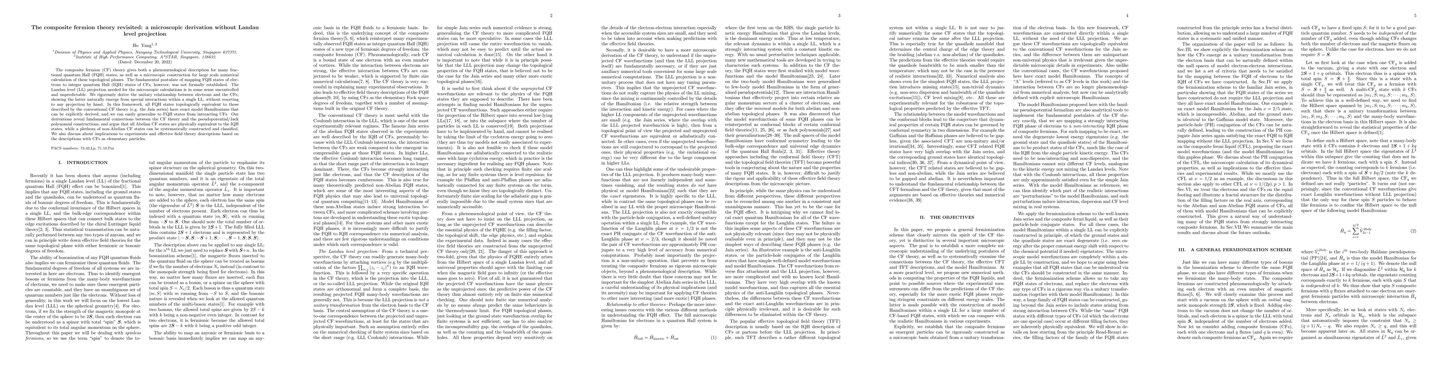 Thumbnail for The composite fermion theory revisited: a microscopic derivation without
  Landau level projection