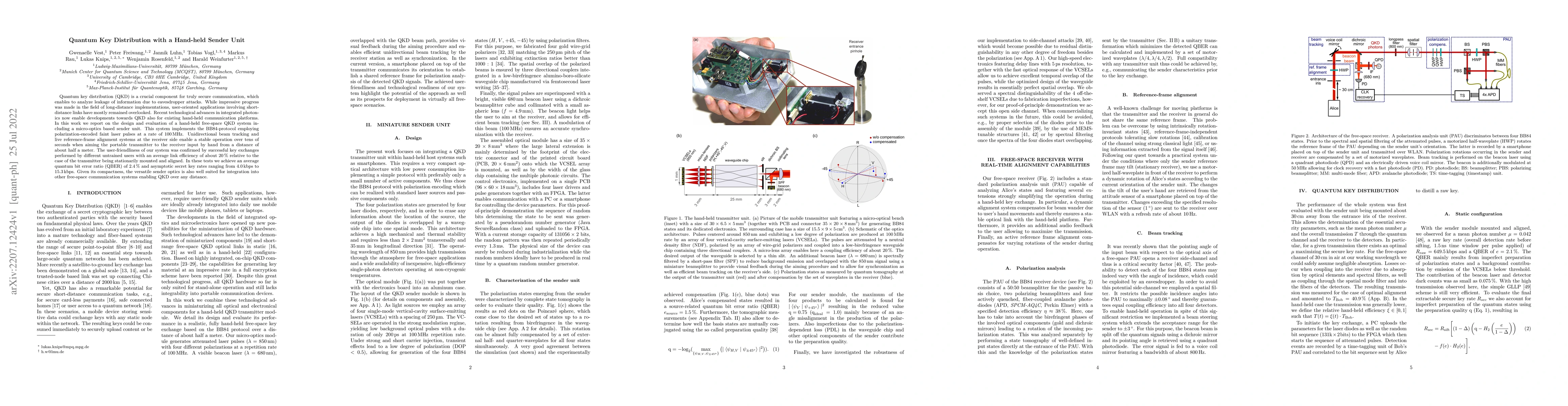 Thumbnail for Quantum Key Distribution with a Hand-held Sender Unit