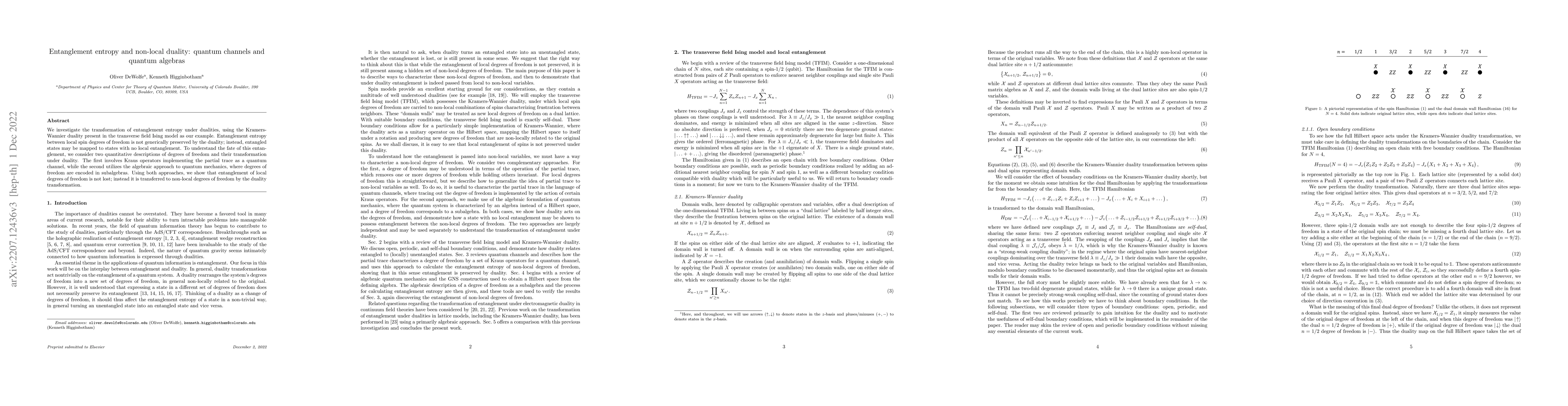 Thumbnail for Entanglement entropy and non-local duality: quantum channels and quantum
  algebras