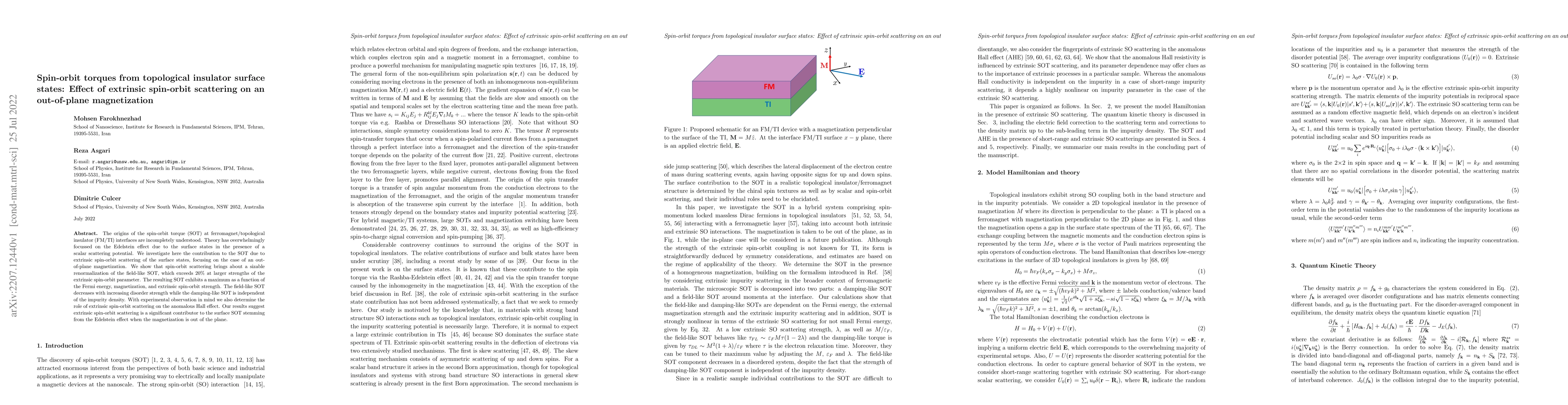 Thumbnail for Spin-orbit torques from topological insulator surface states: Effect of
  extrinsic spin-orbit scattering on an out-of-plane magnetization