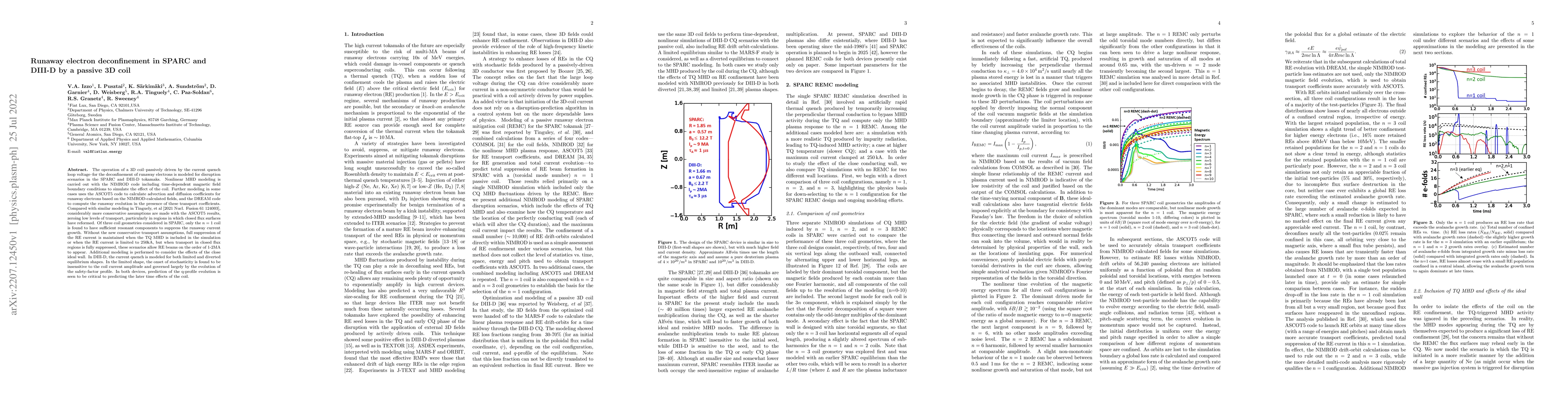 Thumbnail for Runaway electron deconfinement in SPARC and DIII-D by a passive 3D coil