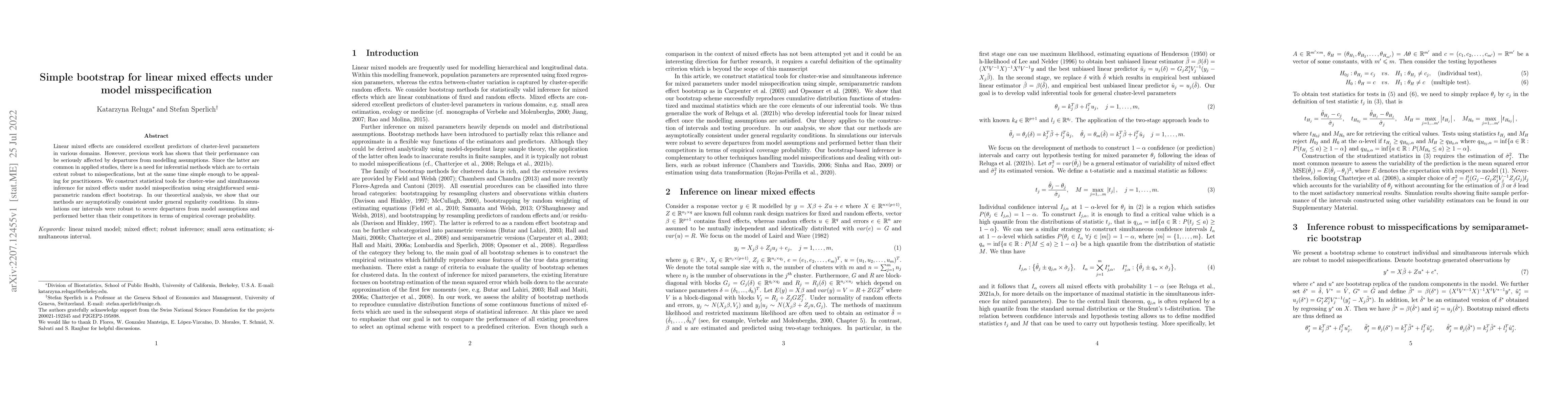 Thumbnail for Simple bootstrap for linear mixed effects under model misspecification