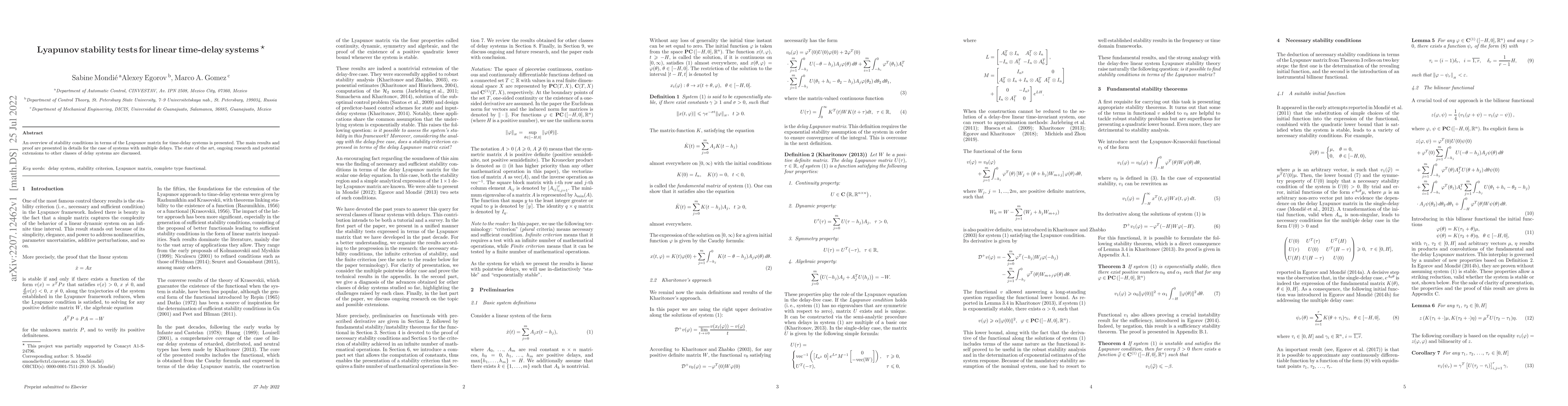Thumbnail for Lyapunov stability tests for linear time-delay systems