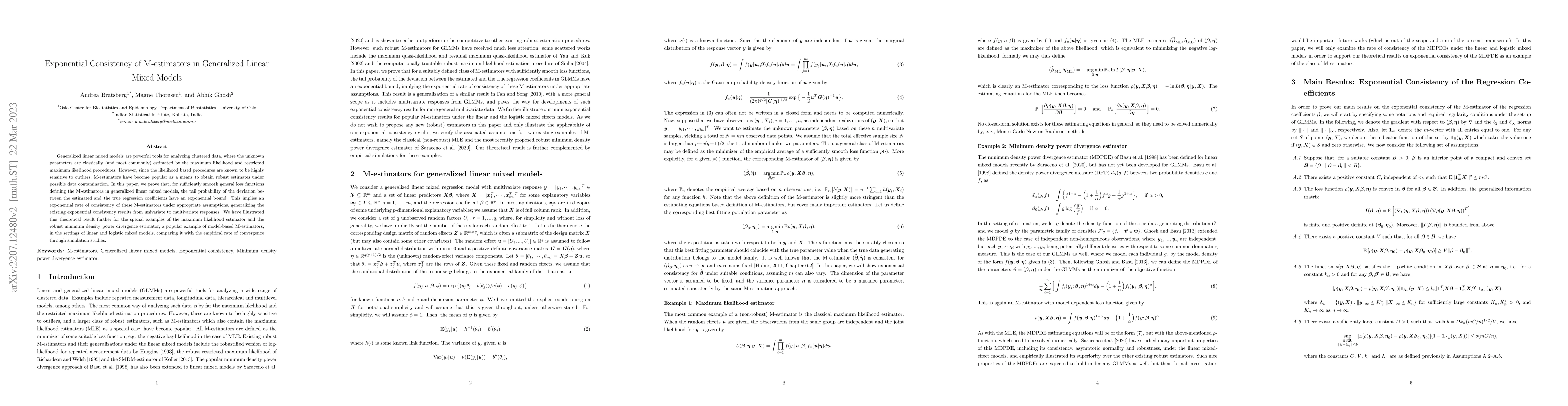 Thumbnail for Exponential Consistency of M-estimators in Generalized Linear Mixed
  Models