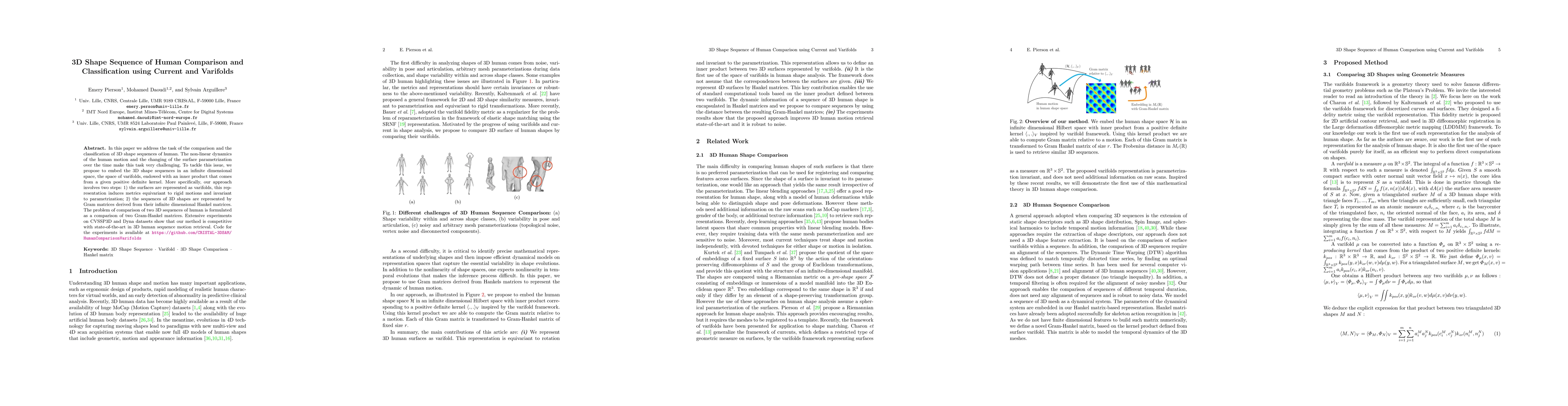 Thumbnail for 3D Shape Sequence of Human Comparison and Classification using Current
  and Varifolds