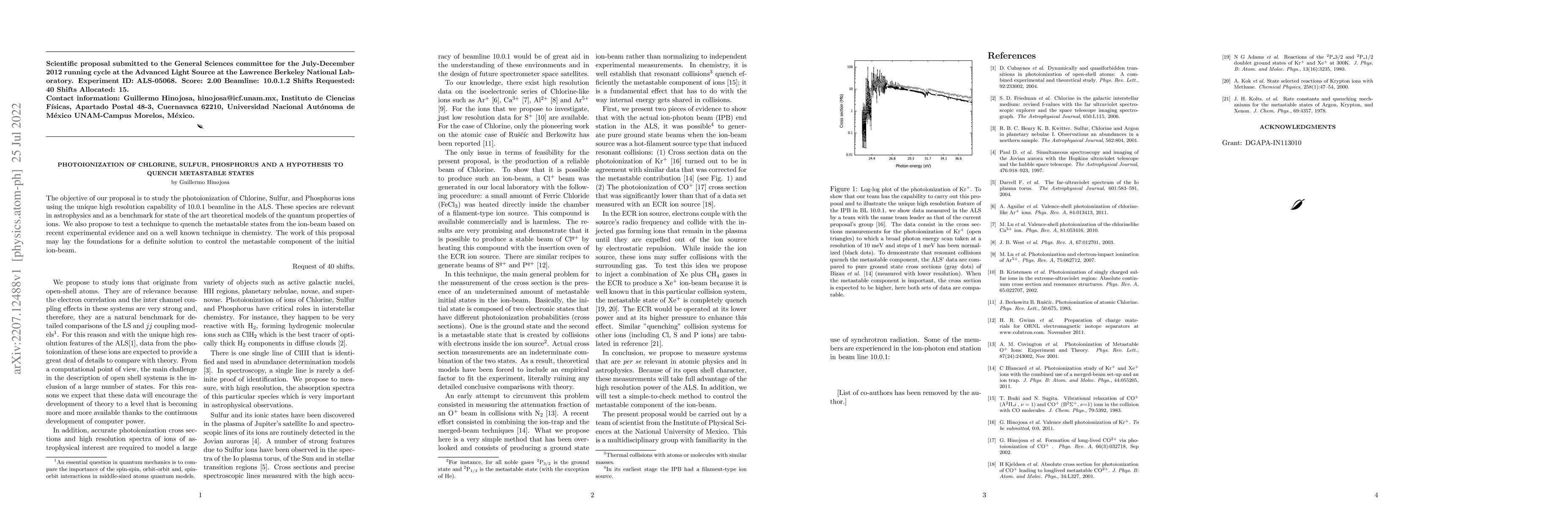 Thumbnail for Photoionization of chlorine, sulfur, phosphorus and a hypothesis to
  quench metastable states