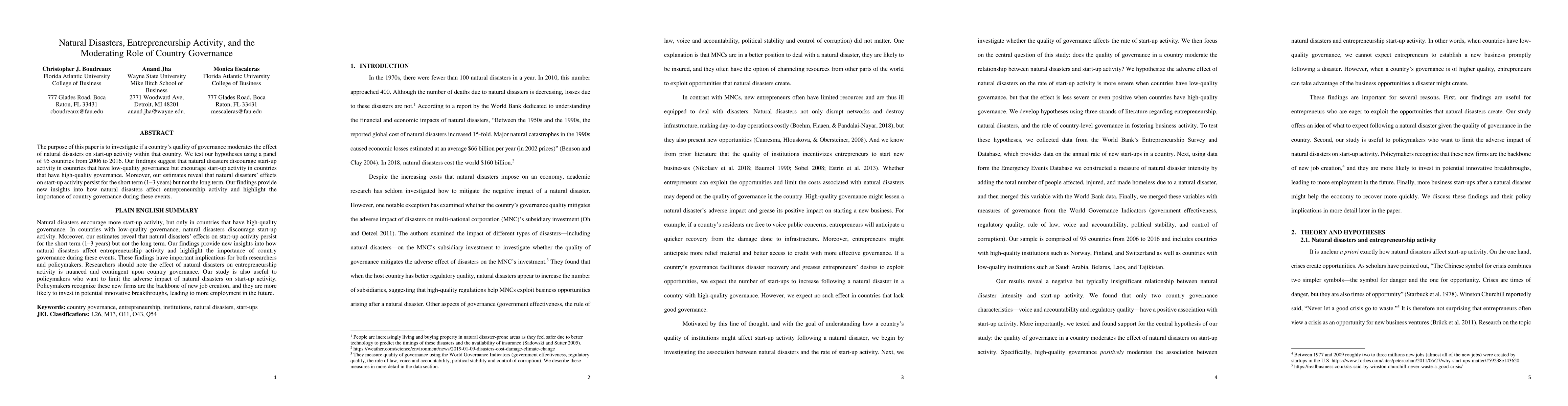 Thumbnail for Natural Disasters, Entrepreneurship Activity, and the Moderating Role of
  Country Governance