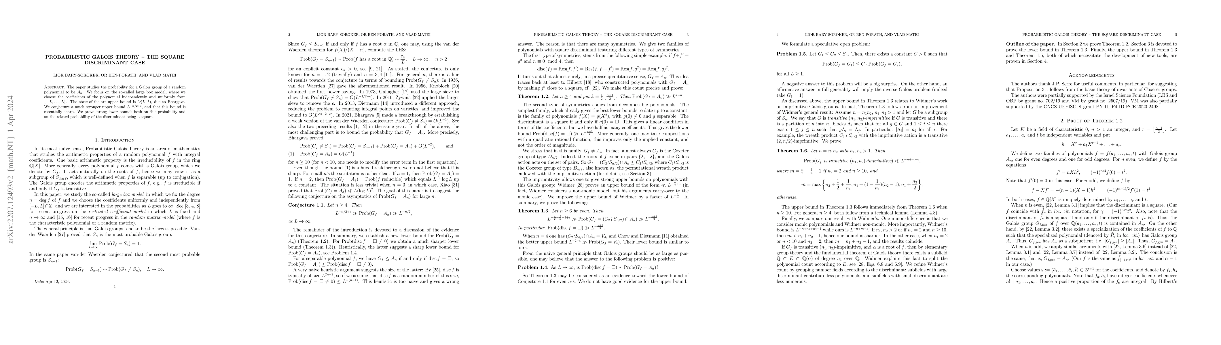Thumbnail for Probabilistic Galois Theory -- The Square Discriminant Case