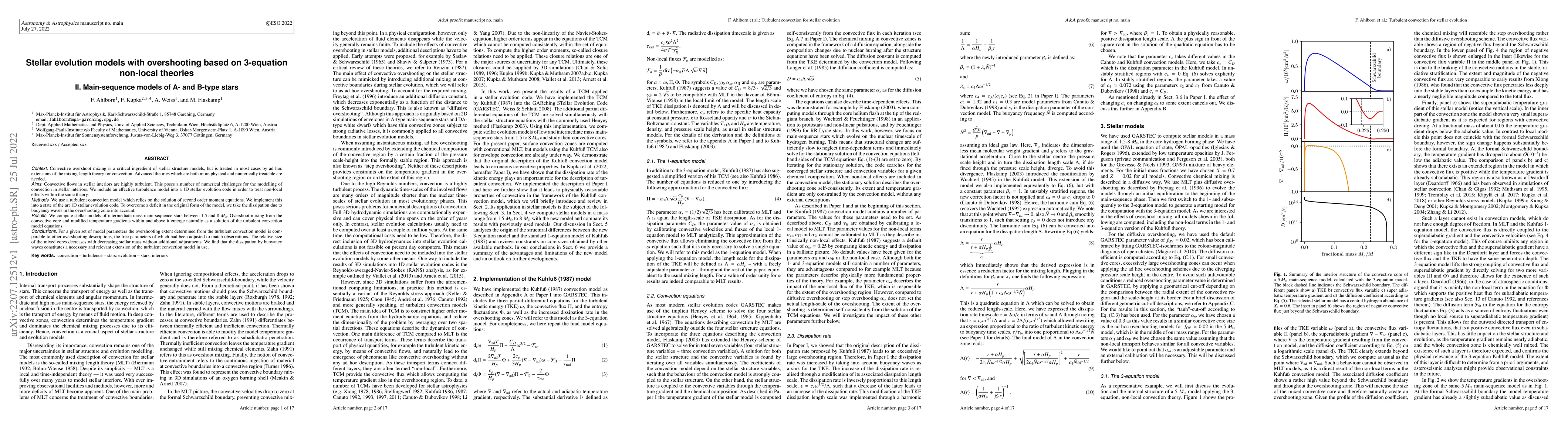 Thumbnail for Stellar evolution models with overshooting based on 3-equation non-local
  theories, II. Main-sequence models of A- and B-type stars
