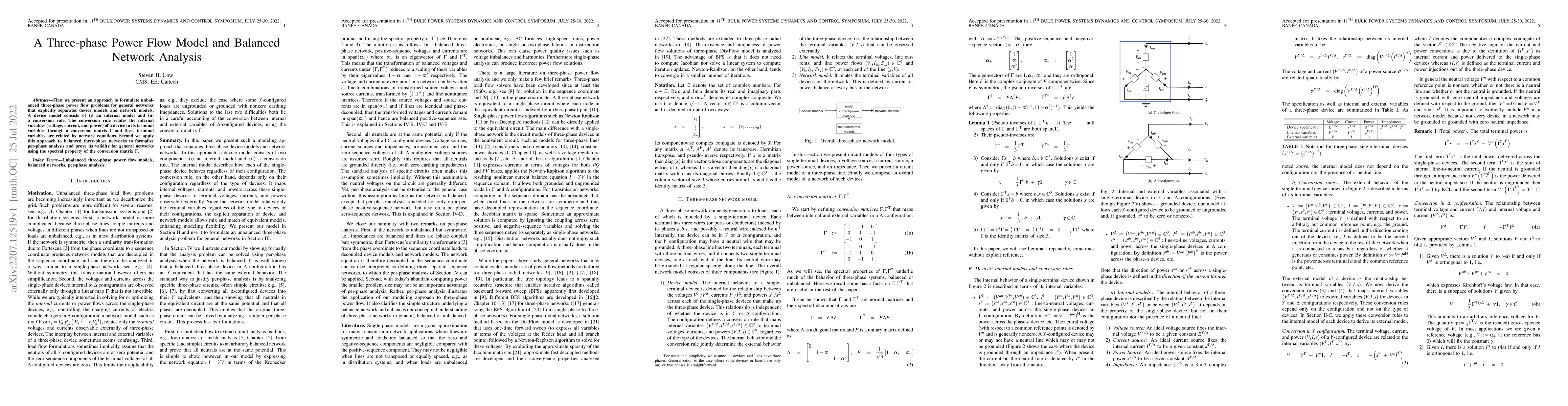 Thumbnail for A Three-phase Power Flow Model and Balanced Network Analysis