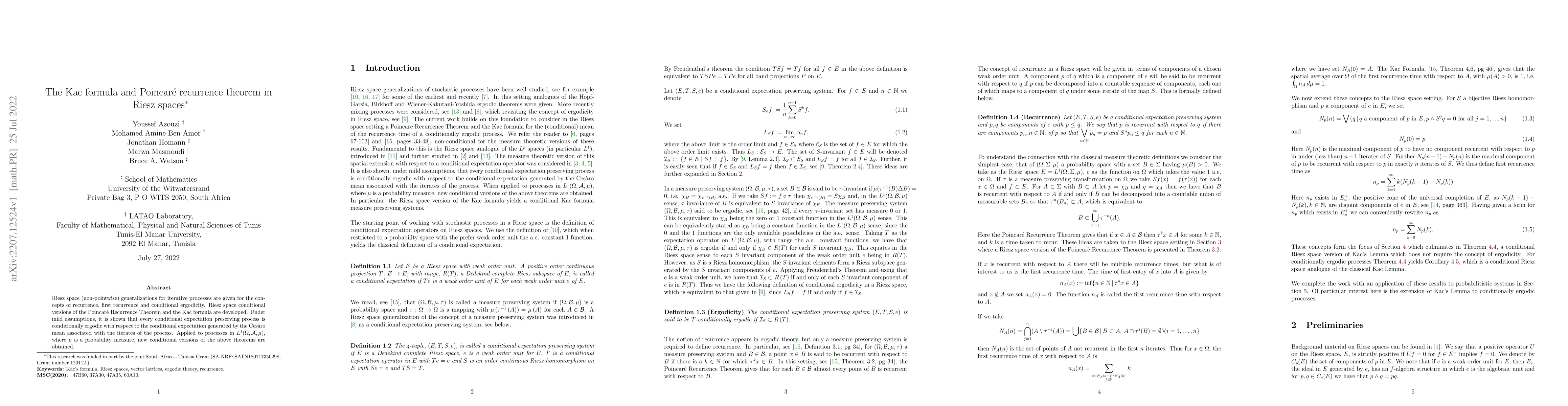 Thumbnail for The Kac formula and Poincar\'{e} recurrence theorem in Riesz spaces