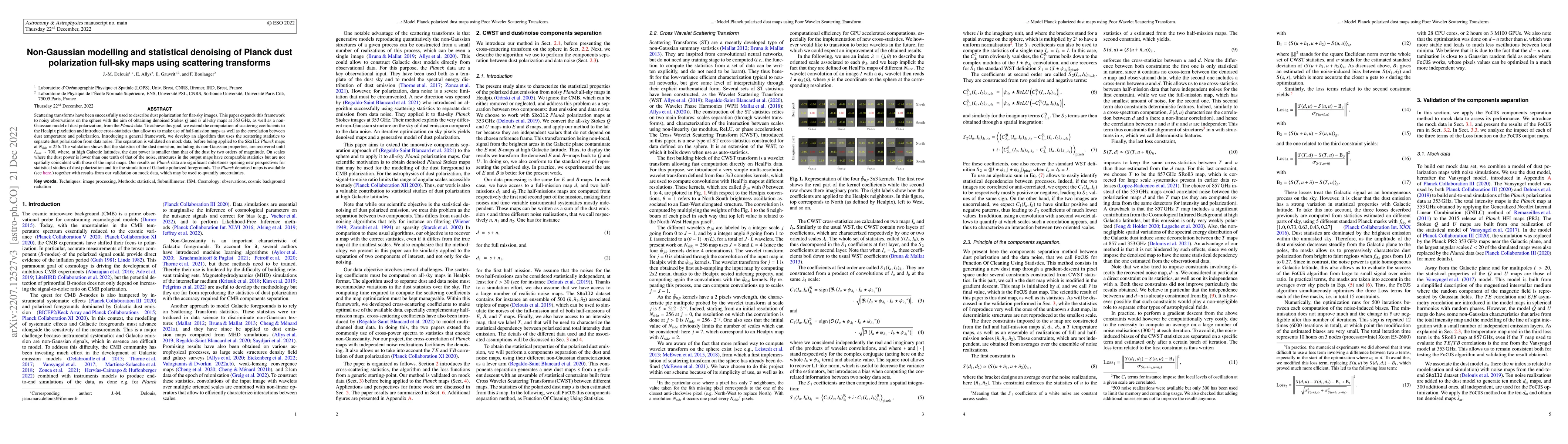 Thumbnail for Non-Gaussian modelling and statistical denoising of Planck dust
  polarization full-sky maps using scattering transforms
